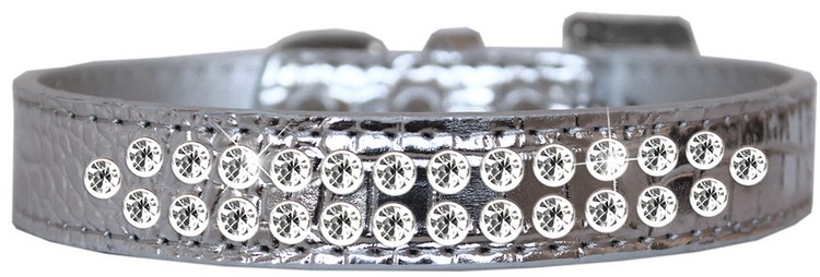 Two Row Clear Jewel Croc Dog Collar Silver Size 20